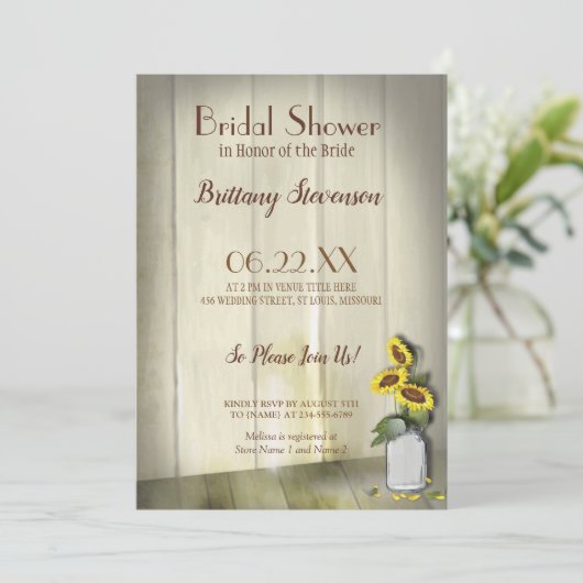 MASON JAR RUSTIKLANG MIT SONNENBLUMEN EINLADUNG (Stehend Vorderseite)