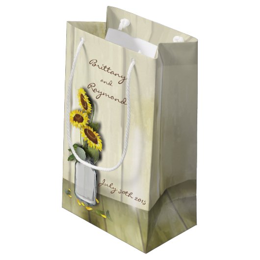 MASON JAR RUSTIKLANG MIT SONNENBLUMEN KLEINE GESCHENKTÜTE (Rückseite Schrägansicht)