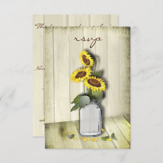 MASON JAR RUSTIKLANG MIT SONNENBLUMEN RSVP KARTE (Vorne/Hinten)