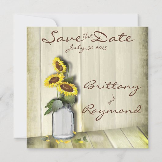 MASON JAR RUSTIKLANG MIT SONNENBLUMEN SAVE THE DATE (Vorderseite)