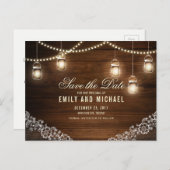 Mason jar Saitenlicht rustikal Save the Date Ankündigungspostkarte (Vorne/Hinten)