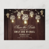 Mason jar Saitenlicht rustikal Save the Date Ankündigungspostkarte (Vorderseite)