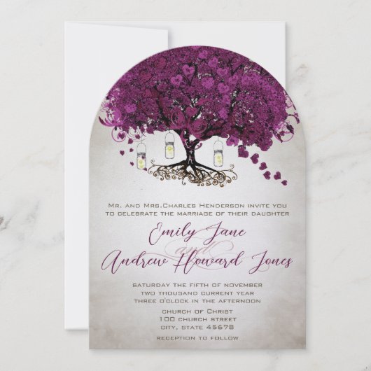 Mason Jar Sangria HerzLeaf Firefly Tree Wedding Einladung (Vorderseite)