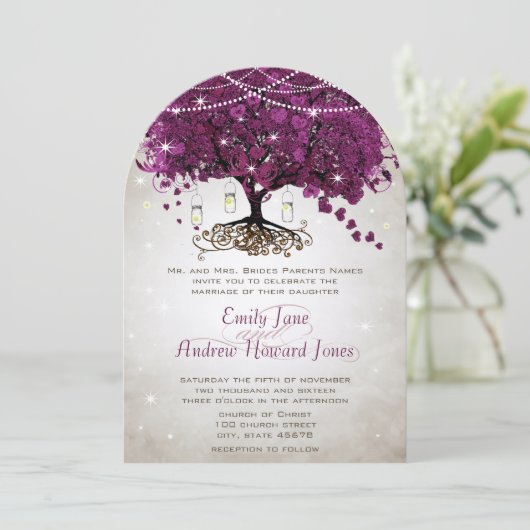 Mason Jar Sangria HerzLeaf Firefly Tree Wedding Einladung (Stehend Vorderseite)
