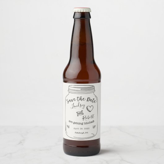 Mason Jar Save the Date Bierflaschenetikett (Vorderseite)