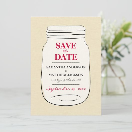 Mason Jar Save the Date Cards - Red (Stehend Vorderseite)