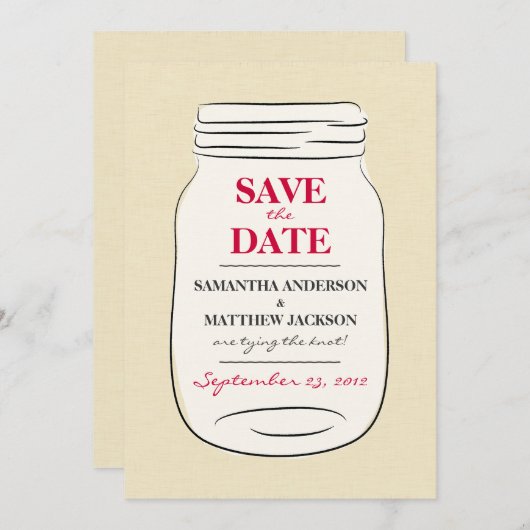 Mason Jar Save the Date Cards - Red (Vorne/Hinten)