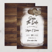 Mason Jar Scheune Holz Jute Herzen Monogramm Hochz Save The Date (Vorne/Hinten)
