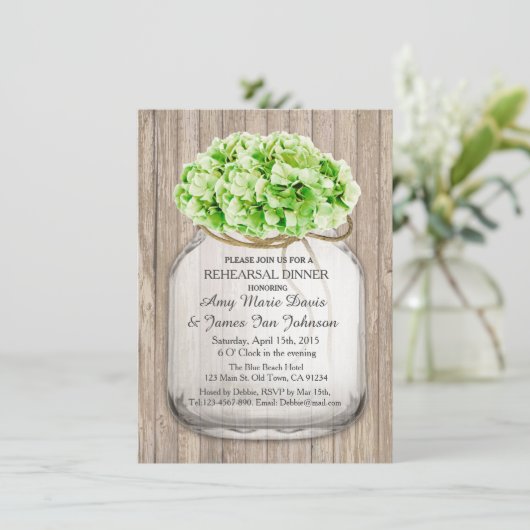 Mason Jar Scheunenholz Probe Dinner lädt hyd4 Einladung (Stehend Vorderseite)