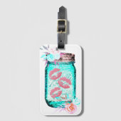 Mason jar Schmetterling Kuss Blumenrosa aquamarin Gepäckanhänger (Vorderseite Vertikal)