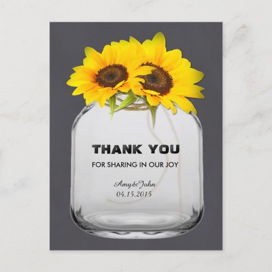 Mason jar Sonnenblume danke Ihnen zur Kenntnis Son Postkarte (Vorderseite)