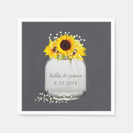 Mason Jar Sonnenblumen Hochzeitspapier Napkins Serviette (Vorderseite)