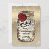 Mason Jar Sparkle Lights & Rote Rose Brautparty Einladung (Vorderseite)