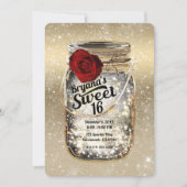 Mason Jar Sparkle Lights & Rote Rose Sweet 16 Einladung (Vorderseite)