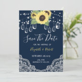 Mason Jar, Spitz, Sonnenblumen Navy Blau Save the  Date (Stehend Vorderseite)