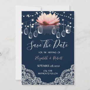 Mason Jar, Spitze, Lotus Navy Blau Termin vormerke Save The Date