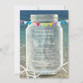 Mason Jar & Starfish Blue Sea Beach Baby Dusche Einladung (Vorderseite)