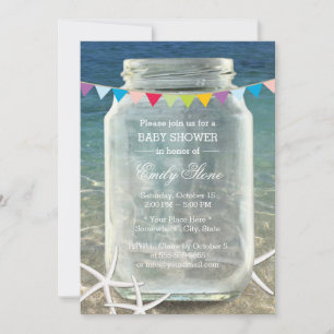 Mason Jar & Starfish Blue Sea Beach Baby Dusche Einladung