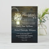 Mason Jar strahlt Lichter blühende rustikale Hochz Einladung (Stehend Vorderseite)