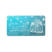 Mason Jar String Light Blue Floral Wedding Address Adressaufkleber (Vorne)