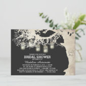 Mason Jar String Light Brautparty Grau Einladung (Stehend Vorderseite)