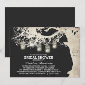 Mason Jar String Light Brautparty Grau Einladung (Vorne/Hinten)