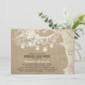 Mason Jar String Light Rustikales Brautparty Einladung (Stehend Vorderseite)