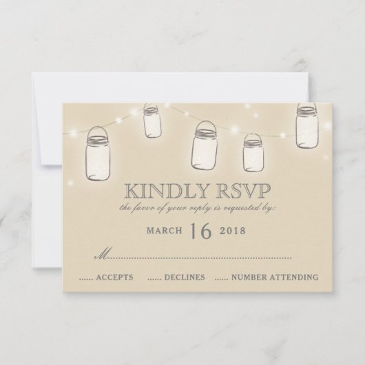 Mason Jar String Lights Blush Pink Wedding RSVP Karte (Vorderseite)