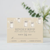 Mason Jar String Lights Blush Pink Wedding RSVP Karte (Stehend Vorderseite)