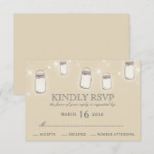 Mason Jar String Lights Blush Pink Wedding RSVP Karte (Vorne/Hinten)
