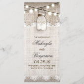 Mason Jar String Lights Burlap Weddingprogramme Programm (Vorderseite)
