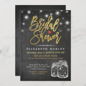 Mason Jar & String Lights Chalkboard Brautparty Einladung (Vorne/Hinten)