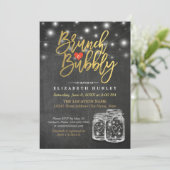Mason Jar String Lights Chalkboard Brunch & Bubbly Einladung (Stehend Vorderseite)