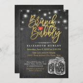 Mason Jar String Lights Chalkboard Brunch & Bubbly Einladung (Vorne/Hinten)
