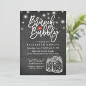 Mason Jar String Lights Chalkboard Brunch & Bubbly Einladung (Stehend Vorderseite)