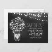 Mason Jar & String Lights Chalkboard Save the Date Ankündigungspostkarte (Vorne/Hinten)