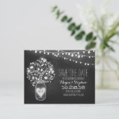 Mason Jar & String Lights Chalkboard Save the Date Ankündigungspostkarte (Stehend Vorderseite)