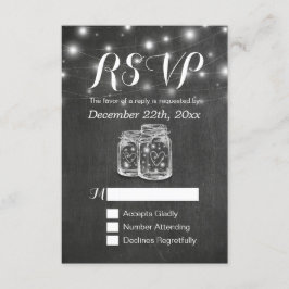 Mason Jar & String Lights Chalkboard Wedding RSVP Karte