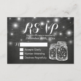 Mason Jar & String Lights Chalkboard Wedding RSVP Karte