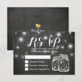 Mason Jar & String Lights Chalkboard Wedding RSVP Karte (Vorne/Hinten)