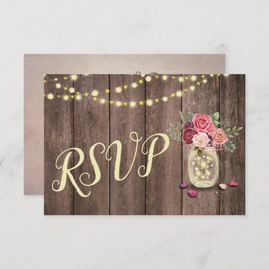 Mason Jar String Lights Floral RSVP Karte (Vorne/Hinten)