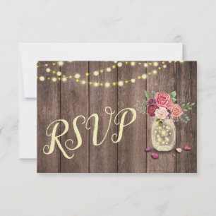 Mason Jar String Lights Floral RSVP Karte