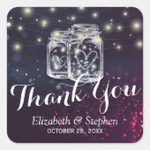Mason Jar & String Lights Gastgeschenk Hochzeit Vi Quadratischer Aufkleber (Vorderseite)