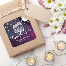 Mason Jar & String Lights Gastgeschenk Hochzeit Vi Quadratischer Aufkleber