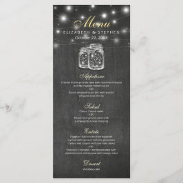 Mason Jar & String Lights Hochzeitmenü Menükarte