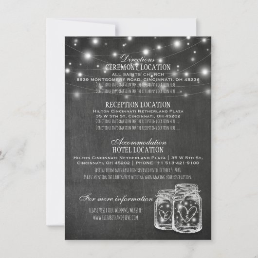 Mason Jar String Lights Hochzeitsdetails Einladung (Vorderseite)