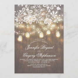 Mason Jar String Lights Lace Engagement Party Einladung