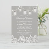 Mason Jar String Lights Lace Gran Probe Abendessen Einladung (Stehend Vorderseite)