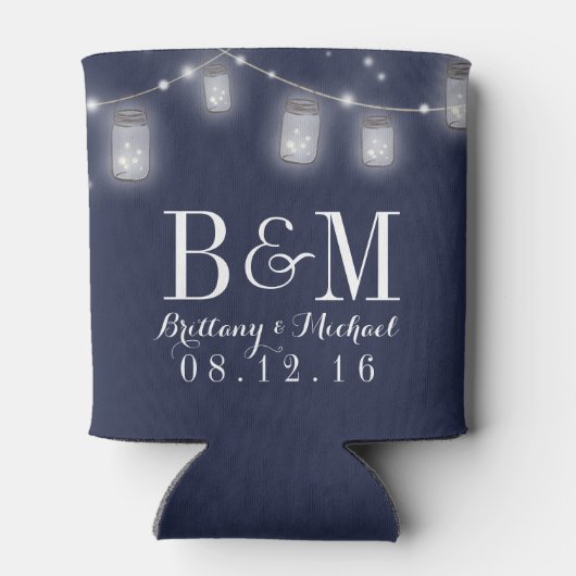 Mason Jar String Lights Navy Blue Wedding Beer Dosenkühler (Rückseite)
