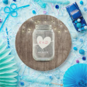 Mason Jar & String Lights Rustic Barn Wood Wedding Pappteller (Party)